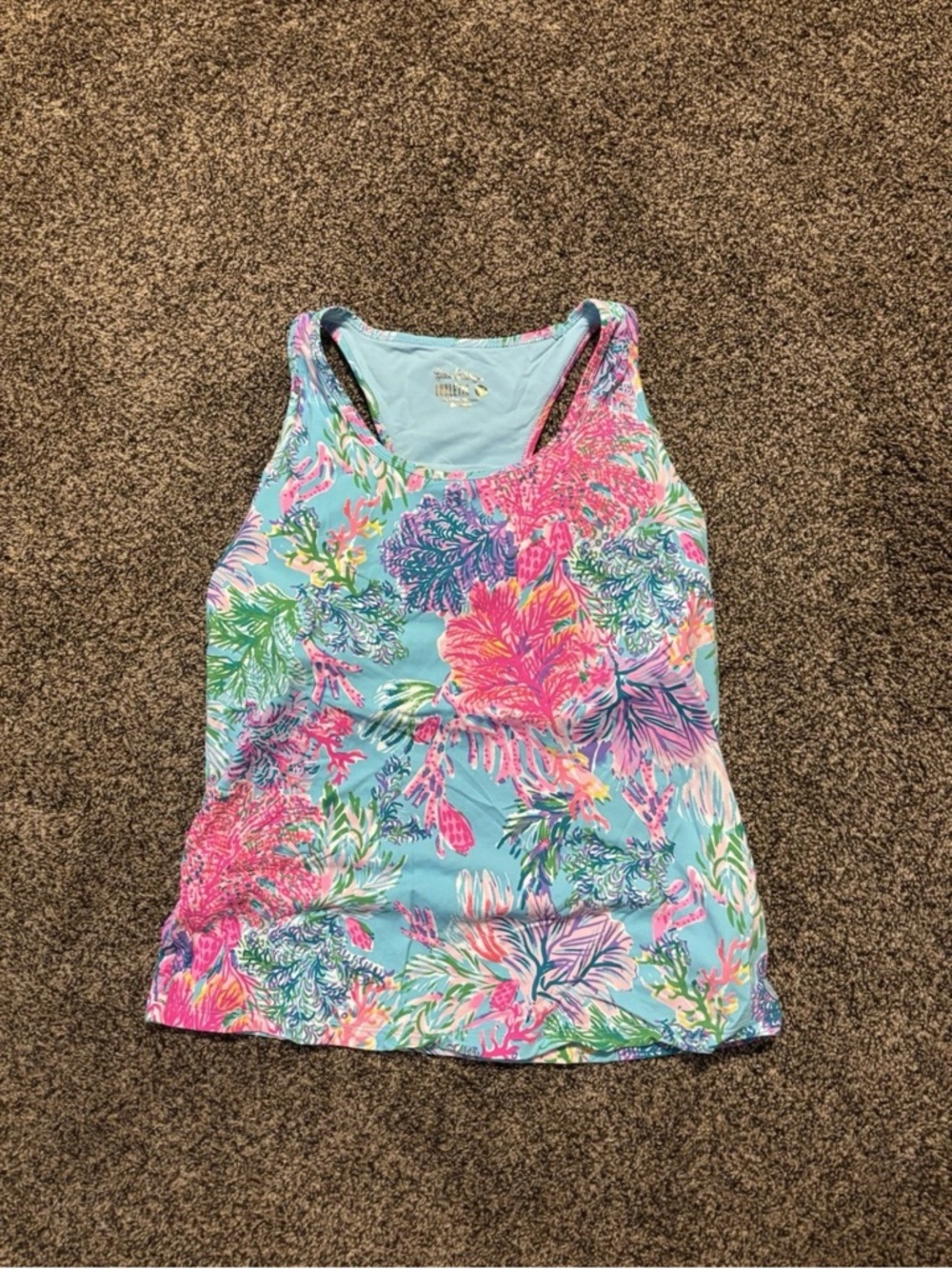 Lilly Pulitzer Light Blue Floral Racerback Tank - Pink & Green Accents